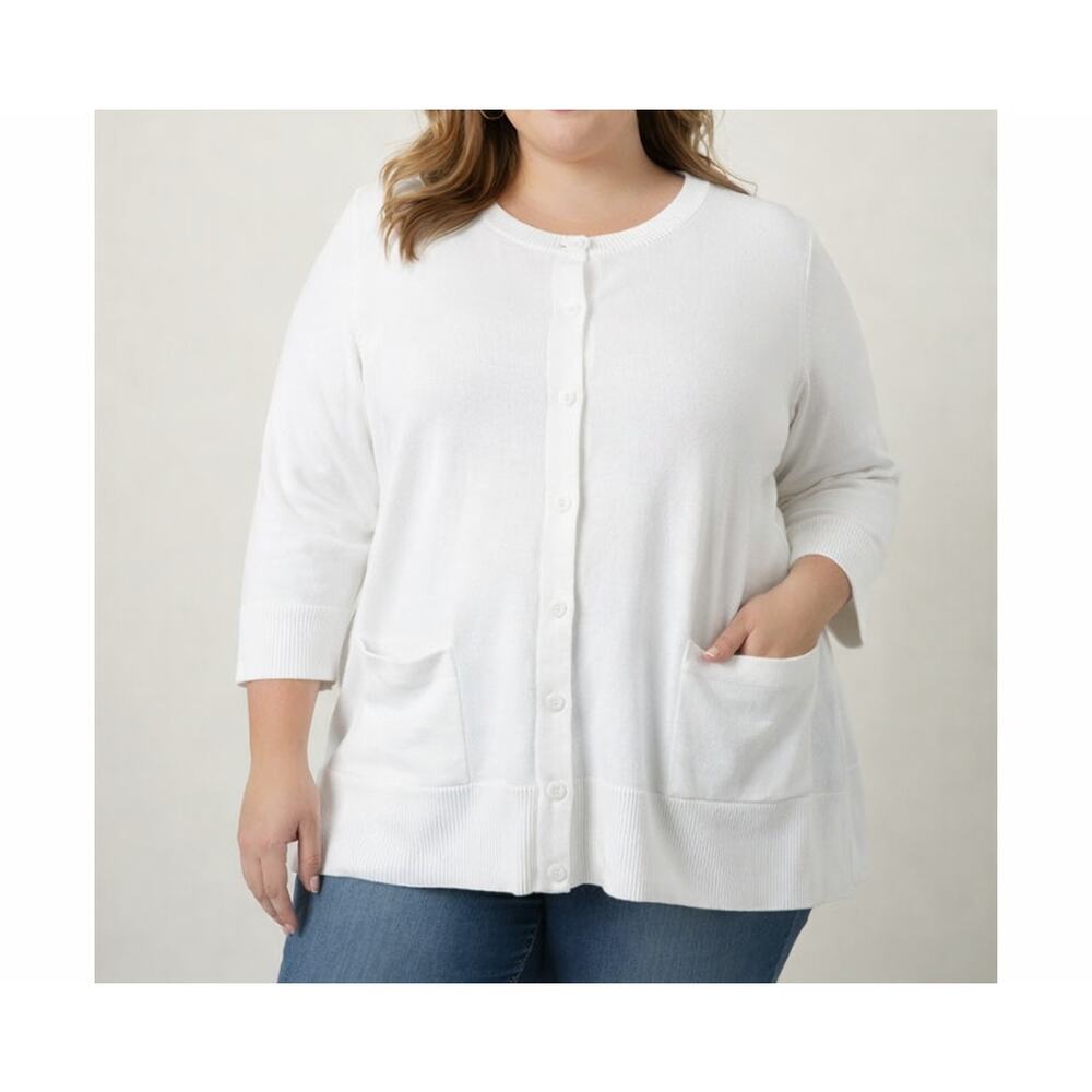 NWT Jones New York White Cardigan Cotton/Nylon 2 Pocket Cardigan Sweater $84 2XL - Picture 8 of 8